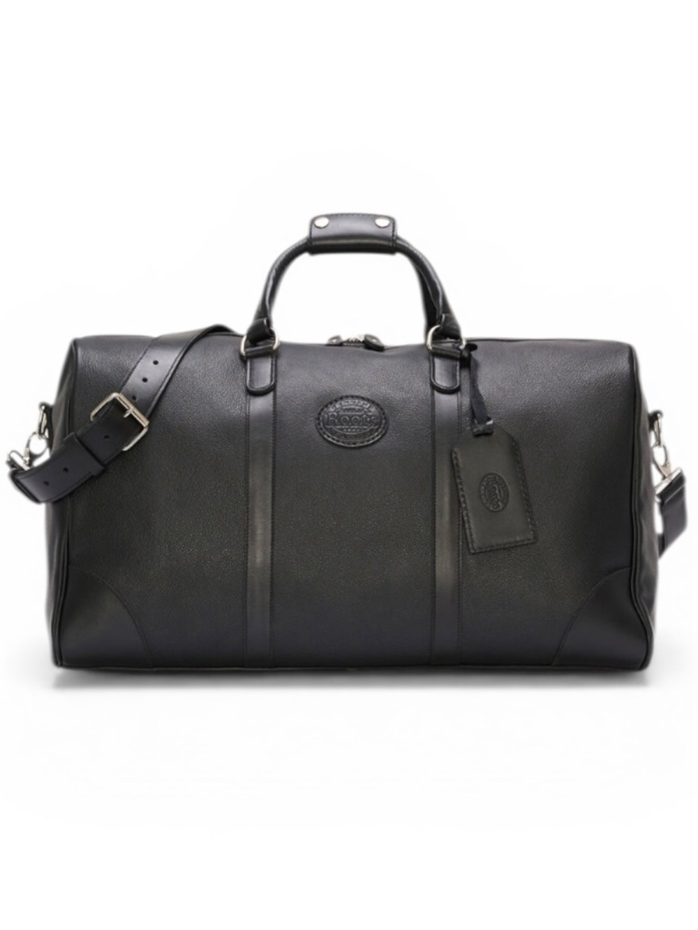 ROOTS BANFF Black Leather Weekender Duffel Bag